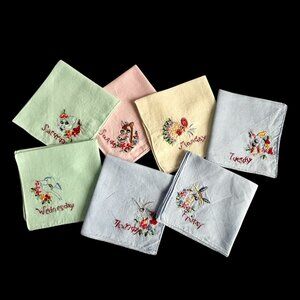 Days of the Week Hand Embroidered Children's Handkerchiefs
